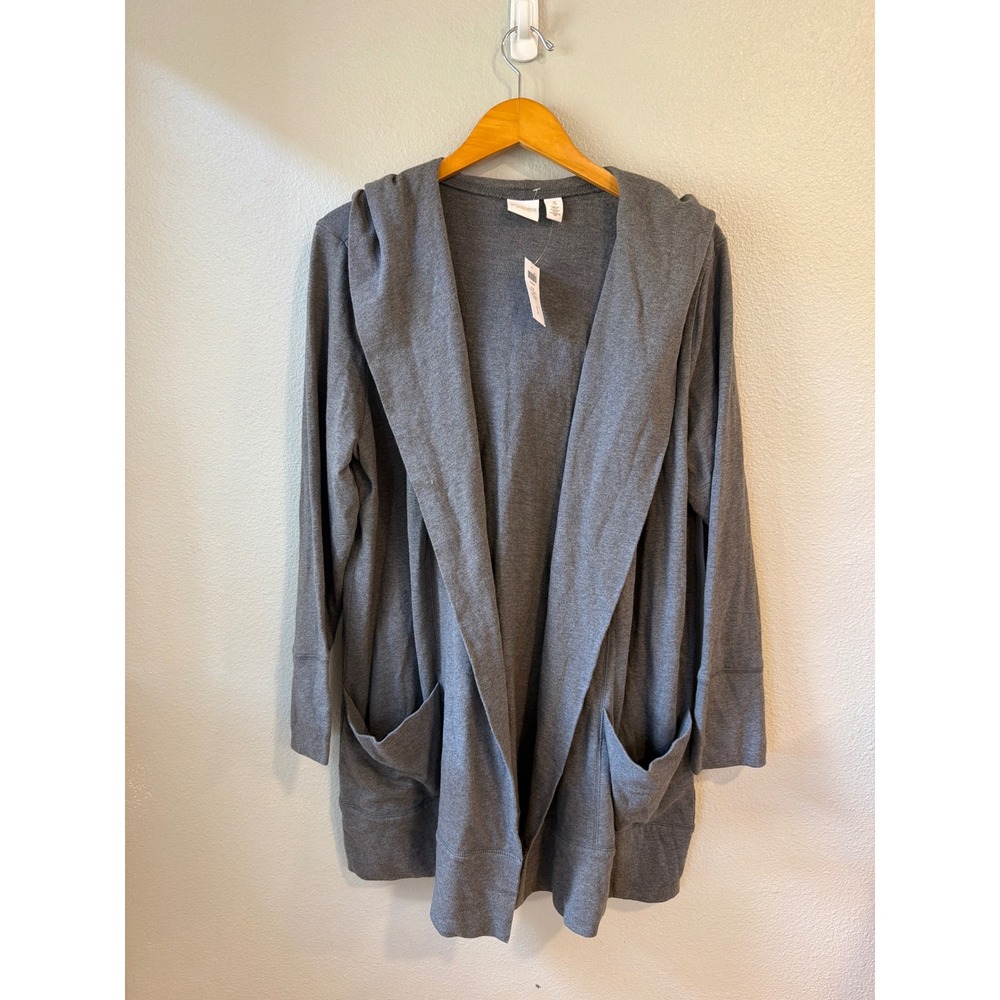 Chico's Stephanie Hooded Jacket Women 3 Grey Cotton Open Front Cardigan Fall NWT